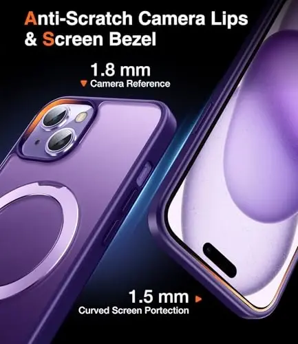 Chicfun 3-in-1 [Magnit + Tirgak + Uzuk ushlagich] iPhone 15 Plus uchun G'ilof Magnit bilan mos, Harbiy zarbaga chidamli Tirgak Telefon G'ilofi iPhone 15 Plus Qopqog'i Binafsha - 6