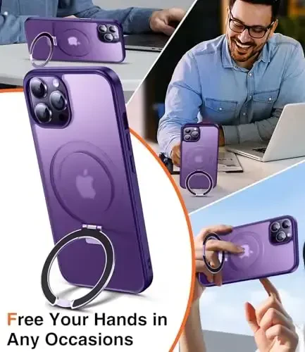 Chicfun 3-in-1 [Magnit+Kickstand+Ring Holder] iPhone 12 Pro Max uchun G'ilof Stend Ring Holder MagSafe bilan mos keladi, Harbiy zarbaga chidamli himoya Matte iPhone 12 Pro Max Telefon G'ilof Kickstand Qopqog'i - 2