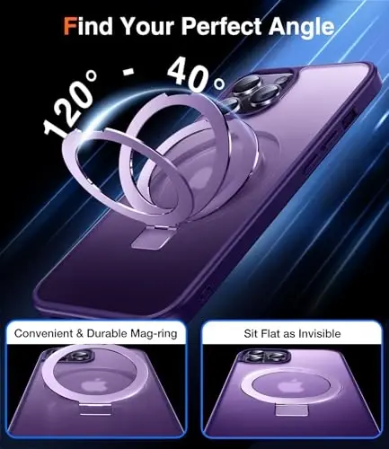 Chicfun 3-in-1 [Magnit+Kickstand+Ring Holder] iPhone 12 Pro Max uchun G'ilof Stend Ring Holder MagSafe bilan mos keladi, Harbiy zarbaga chidamli himoya Matte iPhone 12 Pro Max Telefon G'ilof Kickstand Qopqog'i - 3
