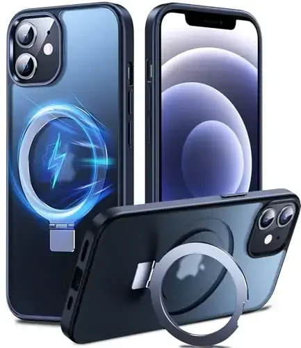 Chicfun 3-in-1 [Magnit+Kickstand+Ring Holder] iPhone 12/12 Pro bilan mos keladi G'ilof Stand Ring Holder MagSafe bilan mos, iPhone 12/12 Pro telefon g'ilofi uchun harbiy zarbga chidamli qora 