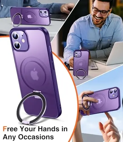 Chicfun 3-in-1 [Magnit+Kickstand+Ring Holder] iPhone 12/12 Pro uchun G'ilof Magsafe bilan mos keladi, Harbiy zarbaga chidamli himoya iPhone 12/12 Pro telefon g'ilofi Kickstand qopqog'i Binafsha - 2