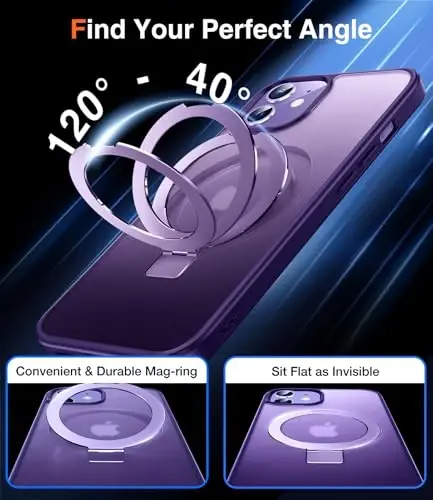 Chicfun 3-in-1 [Magnit+Kickstand+Ring Holder] iPhone 12/12 Pro uchun G'ilof Magsafe bilan mos keladi, Harbiy zarbaga chidamli himoya iPhone 12/12 Pro telefon g'ilofi Kickstand qopqog'i Binafsha - 3