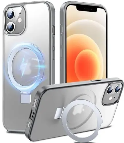 Chicfun 3-in-1 [Magnit+Kickstand+Ring Holder] iPhone 12/12 Pro uchun G'ilof Magsafe bilan mos keluvchi, Harbiy zarbaga chidamli himoya iPhone 12/12 Pro Telefon G'ilof Kickstand Qopqog'i Kulrang 