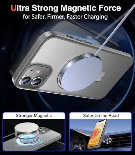 Chicfun 3-in-1 [Magnit+Kickstand+Ring Holder] iPhone 12/12 Pro uchun G'ilof Magsafe bilan mos keluvchi, Harbiy zarbaga chidamli himoya iPhone 12/12 Pro Telefon G'ilof Kickstand Qopqog'i Kulrang - 4