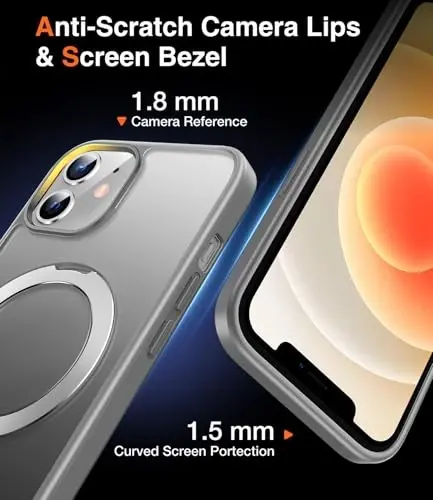 Chicfun 3-in-1 [Magnit+Kickstand+Ring Holder] iPhone 12/12 Pro uchun G'ilof Magsafe bilan mos keluvchi, Harbiy zarbaga chidamli himoya iPhone 12/12 Pro Telefon G'ilof Kickstand Qopqog'i Kulrang - 6