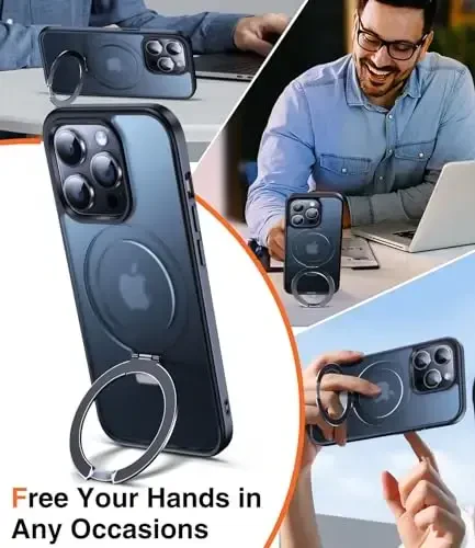 Chicfun 3-in-1 [Magnit+Kickstand+Ring Holder] iPhone 14 Pro Max uchun G'ilof Stend Ring Holder MagSafe bilan mos, Harbiy Zarba o'tkazmaydigan himoya iPhone 14 Pro Max Telefon G'ilof Kickstand Qopqog'i - 2