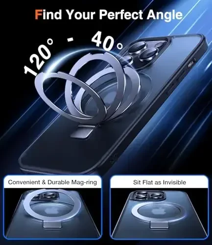 Chicfun 3-in-1 [Magnit+Kickstand+Ring Holder] iPhone 14 Pro uchun MagSafe bilan mos keladigan g‘ilof, iPhone 14 Pro telefon g‘ilofi, stendli harbiy zarbaga chidamli himoya magnitli mat qattiq qopqoq - 5