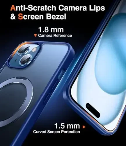 Chicfun 3-in-1 [Magnit+Kickstand+Ring Holder] iPhone 15 bilan mos keladi G'ilof Stend Ring Holder MagSafe bilan mos keladi, Magnit Harbiy zarbaga chidamli iPhone 15 Telefon G'ilof Kickstand Qopqog'i Moviy - 6