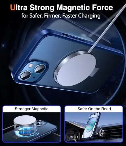 Chicfun 3-in-1 [Magnit+Kickstand+Ring Holder] iPhone 15 bilan mos keladi G'ilof Stend Ring Holder MagSafe bilan mos keladi, Magnit Harbiy zarbaga chidamli iPhone 15 Telefon G'ilof Kickstand Qopqog'i Moviy - 4