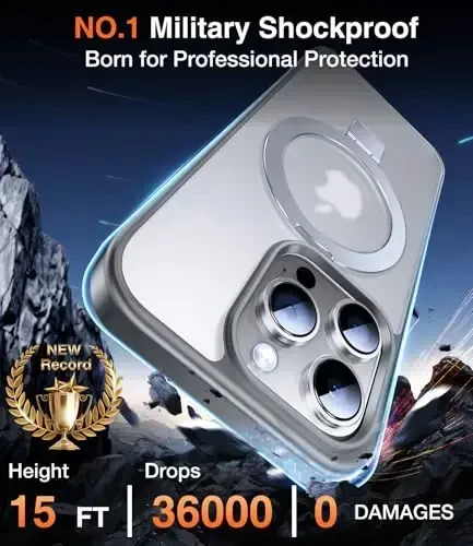 Chicfun 3-in-1 [Magnit+Kickstand+Ring Holder] iPhone 15 Pro Max uchun G'ilof MagSafe bilan mos keladi, Harbiy zarbaga chidamli himoya Mat iPhone 15 Pro Max Telefon G'ilof Qo'llab-quvvatlash - 5
