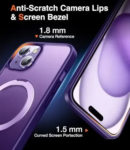Chicfun 3-in-1 [Magnit+Kickstand+Ring Holder] iPhone 15 uchun G'ilof MagSafe bilan mos keladi, Magnit harbiy zarbaga chidamli himoya iPhone 15 telefon g'ilofi Kickstand Cover Purple - 6