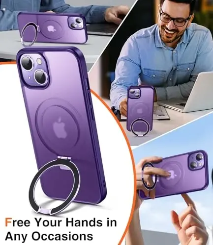 Chicfun 3-in-1 [Magnit+Kickstand+Ring Holder] iPhone 15 uchun G'ilof MagSafe bilan mos keladi, Magnit harbiy zarbaga chidamli himoya iPhone 15 telefon g'ilofi Kickstand Cover Purple - CHICFUN (1)