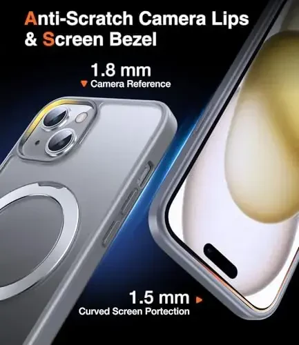 Chicfun 3-in-1 [Magnit+Kickstand+Ring Holder] iPhone 15 uchun g'ilof MagSafe bilan mos keladi, magnit harbiy zarbga chidamli himoya iPhone 15 telefon g'ilof stend halqasi qopqog'i kulrang - 6