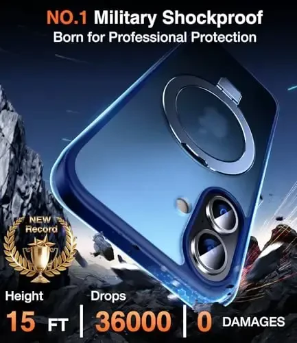 Chicfun 3-in-1 [Magnit+Kickstand+Ring Holder] iPhone 16 uchun g‘ilof Magsafe bilan mos, harbiy zarbaga chidamli himoya Kickstand telefon g‘ilofi iPhone 16 Cover Blue - 3