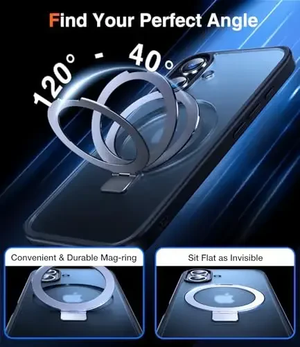 Chicfun 3-in-1 [Magnetic+Kickstand+Ring Holder] for iPhone 16 Case with Stand Ring Holder， Compatible with MagSafe, Military Shockproof Protective Kickstand Phone Case iPhone 16 Cover Black - 4