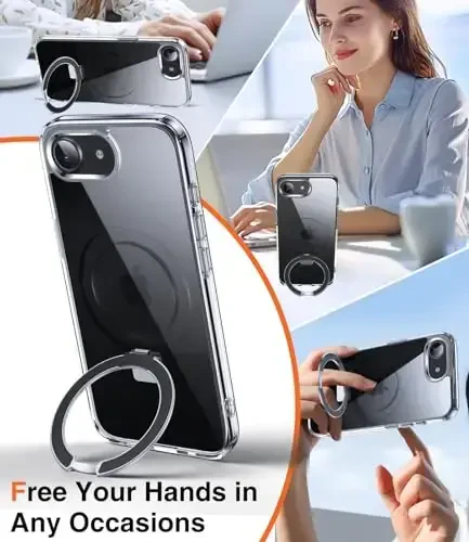 Chicfun 3-in-1 [Magnit+Kickstand+Ring ushlagichi] iPhone 16e Case 2025 Stand Ring ushlagichi MagSafe bilan mos, Harbiy zarbaga chidamli himoya iPhone 16e telefon g'ilofi Kickstand qopqog'i shaffof - 2