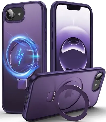 Chicfun 3-in-1 [Магнитный+Подставка+Держатель с кольцом] для чехла iPhone 17e и iPhone 16e с подставкой, совместимый с MagSafe, армейский противоударный защитный чехол для телефона iPhone 17e с подставкой, фиолетовый 