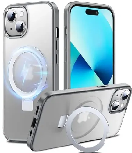 Chicfun 3-in-1 [Магнитный+Подставка+Кольцо-держатель] для чехла iPhone 14 Plus с подставкой и кольцом-держателем, совместимый с MagSafe, ударопрочный защитный чехол военного класса для iPhone 14 Plus, серый - 1