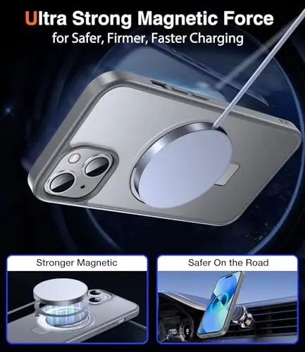 Chicfun 3-in-1 [Магнитный+Подставка+Кольцо-держатель] для чехла iPhone 14 Plus с подставкой и кольцом-держателем, совместимый с MagSafe, ударопрочный защитный чехол военного класса для iPhone 14 Plus, серый - 4