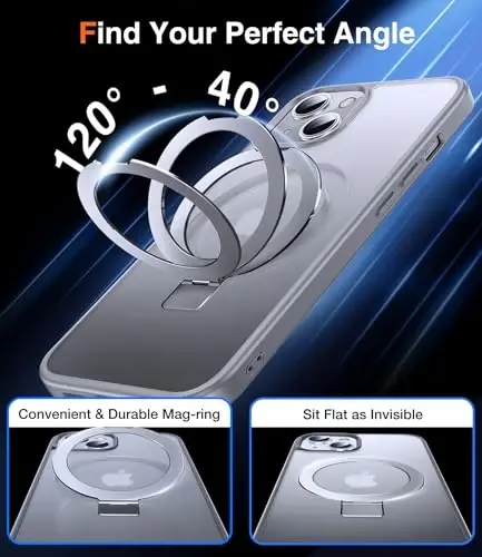 Chicfun 3-in-1 [Магнитный+Подставка+Кольцо-держатель] для чехла iPhone 14 Plus с подставкой и кольцом-держателем, совместимый с MagSafe, ударопрочный защитный чехол военного класса для iPhone 14 Plus, серый - 5