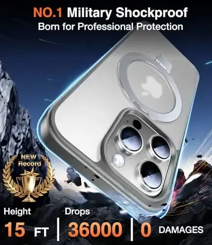 Chicfun 3-in-1 [Magnit+Oyoq tayanchi+Halka ushlagich] iPhone 16 Pro uchun G'ilof, MagSafe bilan mos, Harbiy zarbaga chidamli Oyoq tayanchli telefon g'ilofi iPhone 16 Pro uchun Qopqoq Kulrang - 3