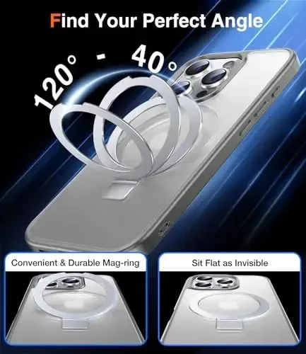 Chicfun 3-in-1 [Magnit+Oyoq tayanchi+Halka ushlagich] iPhone 16 Pro uchun G'ilof, MagSafe bilan mos, Harbiy zarbaga chidamli Oyoq tayanchli telefon g'ilofi iPhone 16 Pro uchun Qopqoq Kulrang - 4