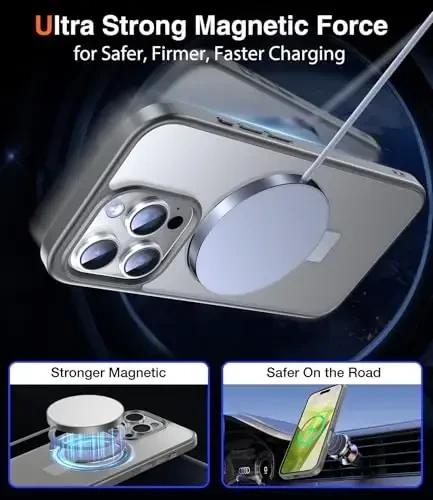 Chicfun 3-in-1 [Magnit+Oyoq tayanchi+Halka ushlagich] iPhone 16 Pro uchun G'ilof, MagSafe bilan mos, Harbiy zarbaga chidamli Oyoq tayanchli telefon g'ilofi iPhone 16 Pro uchun Qopqoq Kulrang - 5