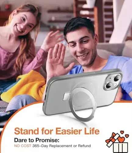 Chicfun 3-in-1 [Magnit+Oyoq tiragichi+Halka ushlagich] iPhone 15 Plus uchun MagSafe bilan mos keluvchi, harbiy zarbaga chidamli oyoq tiragichli telefon g'ilofi iPhone 15 Plus uchun kulrang - 7