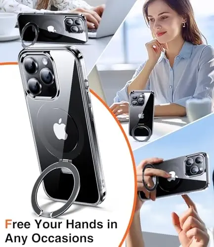 Chicfun 3-in-1 [Magnit+Oyoq tiragichi+Halqa ushlagich] iPhone 16 Pro uchun G'ilof, MagSafe bilan mos, Harbiy zarbaga chidamli Oyoq tiragichli Telefon G'ilofi iPhone 16 Pro uchun Shaffof - CHICFUN (1)