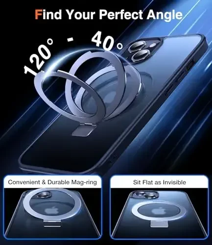 Chicfun 3-in-1 [Magnit+Oyoq tiragich+Ring ushlagich] iPhone 13 gʻilofi uchun, MagSafe bilan mos keluvchi iPhone 14 gʻilofi, stendli iPhone 13/14 telefon gʻilofi Harbiy zarbaga chidamli silikon himoya magnit qopqoq - 5