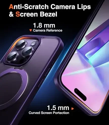 Chicfun 3-in-1 [Magnit+Oyoq tirgak+Halka ushlagich] iPhone 15 Pro uchun G'ilof Stend Halka ushlagich MagSafe bilan mos, iPhone 15 Pro Telefon G'ilof Oyoq tirgak Qopqoq Binafsha rang - 6