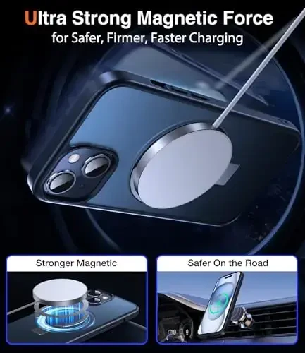 Chicfun 3-in-1 [Magnit+Oyoq tirgak+Halqa ushlagich] iPhone 15 uchun MagSafe bilan mos keluvchi g'ilof, magnit harbiy zarbaga chidamli himoya iPhone 15 telefon g'ilofi Oyoq tirgakli qora - 4