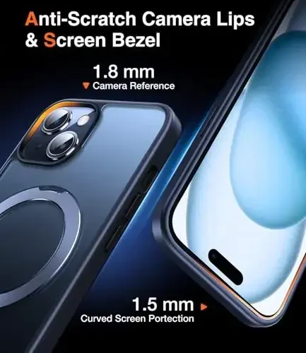 Chicfun 3-in-1 [Magnit+Oyoq tirgak+Halqa ushlagich] iPhone 15 uchun MagSafe bilan mos keluvchi g'ilof, magnit harbiy zarbaga chidamli himoya iPhone 15 telefon g'ilofi Oyoq tirgakli qora - 6