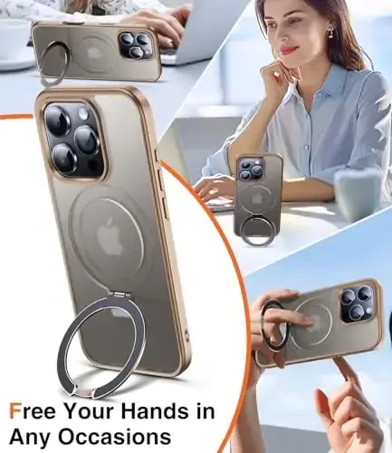 Chicfun 3-in-1 [Magnit+Oyoq tirgak+Halqa ushlagich] iPhone 16 Pro Max uchun G'ilof, MagSafe bilan mos, Harbiy zarbaga chidamli Oyoq tirgak G'ilof 16 Pro Max Sahro Titani - 2