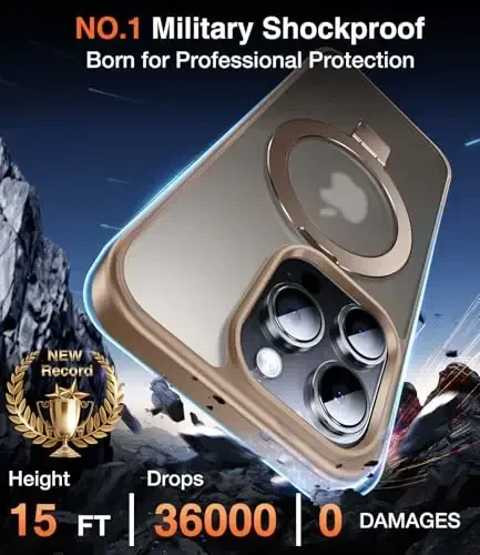 Chicfun 3-in-1 [Magnit+Oyoq tirgak+Halqa ushlagich] iPhone 16 Pro Max uchun G'ilof, MagSafe bilan mos, Harbiy zarbaga chidamli Oyoq tirgak G'ilof 16 Pro Max Sahro Titani - 3