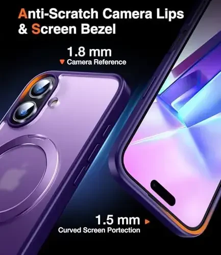 Chicfun 3-in-1 [Magnit+Oyoq tirgak+Ring ushlagich] iPhone 16 uchun G'ilof Stend Ring ushlagich bilan, MagSafe bilan mos, Harbiy zarbaga chidamli himoya Oyoq tirgak Telefon G'ilofi iPhone 16 uchun binafsha rang - 6