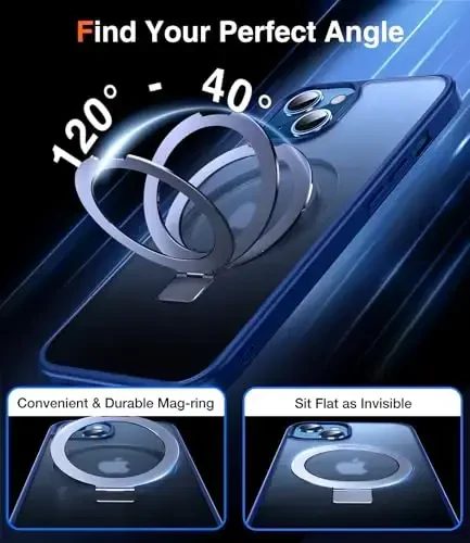 Chicfun 3-in-1 [Magnetic+Kickstand+Ring Holder] Compatible with iPhone 15 Case Stand Ring Holder Compatible with MagSafe, Magnetic Military Shockproof for iPhone 15 Phone Case Kickstand Cover Blue - 3