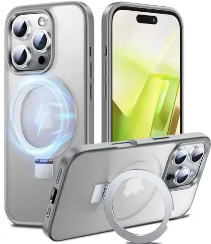 Chicfun 3-в-1 [Magnetic+Kickstand+Ring Holder] для iPhone 16 Pro Max Case Stand Ring Holder Compatible with MagSafe, Military Shockproof iPhone 16 Pro Max Phone Case Kickstand Cover Grey - Modazone