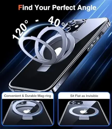Chicfun 3-в-1 [Magnetic+Kickstand+Ring Holder] for iPhone 12/12 Pro Case Stand Ring Holder Compatible with MagSafe, Military Shockproof Protective iPhone 12/12 Pro Phone Case Kickstand Cover Clear - 3