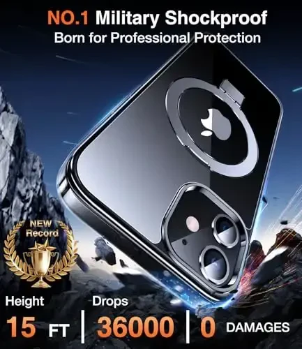 Chicfun 3-в-1 [Magnetic+Kickstand+Ring Holder] for iPhone 12/12 Pro Case Stand Ring Holder Compatible with MagSafe, Military Shockproof Protective iPhone 12/12 Pro Phone Case Kickstand Cover Clear - 5