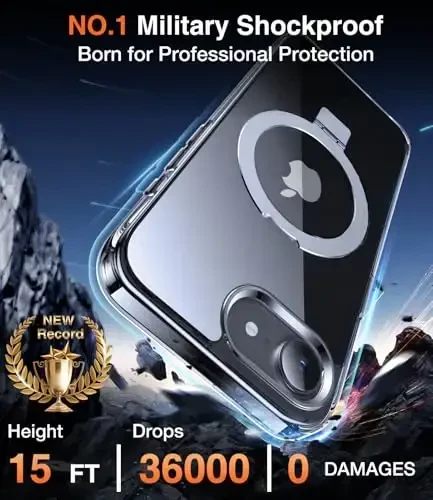 Chicfun 3-в-1 [Magnetic+Kickstand+Ring Holder] for iPhone 16e Case 2025 Stand Ring Holder Compatible with MagSafe, Military Shockproof Protective iPhone 16e Phone Case Kickstand Cover Clear - 3