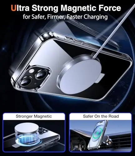 Chicfun 3-в-1 [Магнитный+Подставка+Держатель кольца] для iPhone 15 Чехол-подставка Держатель кольца Совместим с MagSafe, Магнитный военный противоударный защитный чехол для iPhone 15 с подставкой, прозрачный - 4