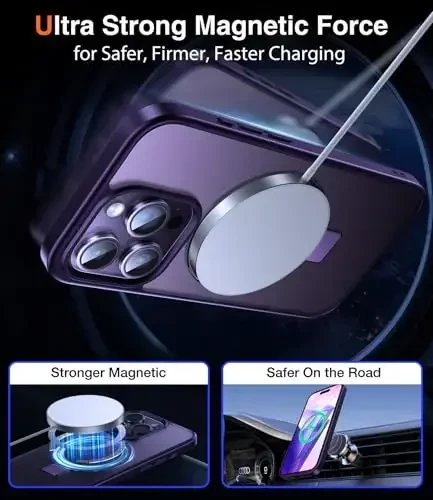 Chicfun 3-в-1 [магнитный+подставка+держатель кольца] для iPhone 15 Pro Чехол-подставка Держатель кольца Совместим с MagSafe, военный противоударный для iPhone 15 Pro Чехол для телефона Подставка Фиолетовый - 4