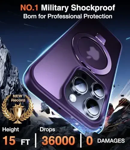 Chicfun 3-в-1 [Магнитный+Подставка+Держатель кольца] для iPhone 16 Pro Max Чехол Подставка Держатель кольца Совместим с MagSafe, Ударопрочный военный iPhone 16 Pro Max Чехол для телефона Подставка Обложка Фиолетовый - 3