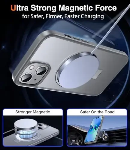 Chicfun 3-в-1 [магнитный+подставка+кольцо-держатель] для iPhone 13 Case, iPhone 14 Case Compatible with MagSafe, Magnetic Phone Case iPhone 13/14 with Stand Military Shockproof Protective Titan - 4