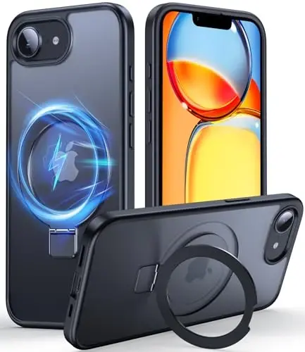 Chicfun 3-в-1 [Магнит+Подставка+Держатель-кольцо] для чехла iPhone 17e и чехла iPhone 16e с подставкой, совместимый с MagSafe, ударопрочный защитный чехол для телефона iPhone 17e с подставкой, черный 