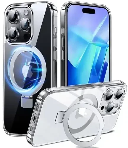 Chicfun 3-в-1 [Магнит+Подставка+Держатель Кольцо] для iPhone 15 Pro Чехол Подставка Держатель Кольцо Совместим с MagSafe, Военный Противоударный Защитный Чехол для iPhone 15 Pro Подставка Обложка Прозрачный - 1