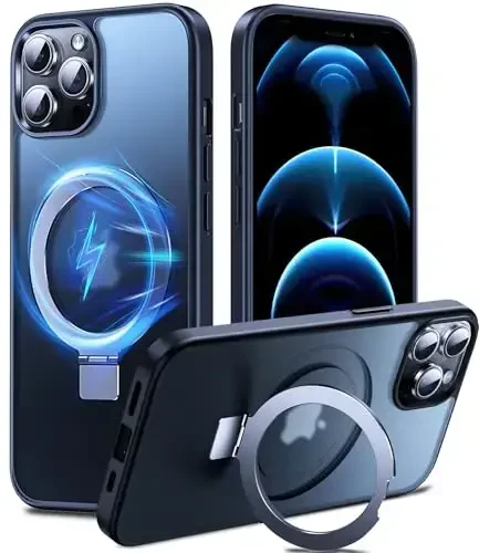 Chicfun 3'ü 1 arada [Magnit+Oyoq tirgak+Halka ushlagich] iPhone 12 Pro Max uchun G'ilof Stend Halka Uslagich MagSafe bilan mos, Harbiy zarbga chidamli himoya Matli iPhone 12 Pro Max Telefon G'ilof Oyoq tirgak Qopqoq - 1