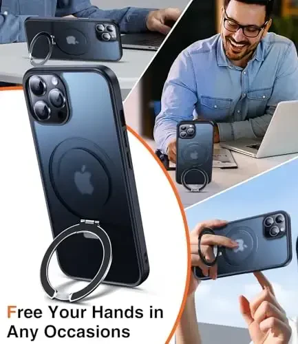 Chicfun 3'ü 1 arada [Magnit+Oyoq tirgak+Halka ushlagich] iPhone 12 Pro Max uchun G'ilof Stend Halka Uslagich MagSafe bilan mos, Harbiy zarbga chidamli himoya Matli iPhone 12 Pro Max Telefon G'ilof Oyoq tirgak Qopqoq - 2
