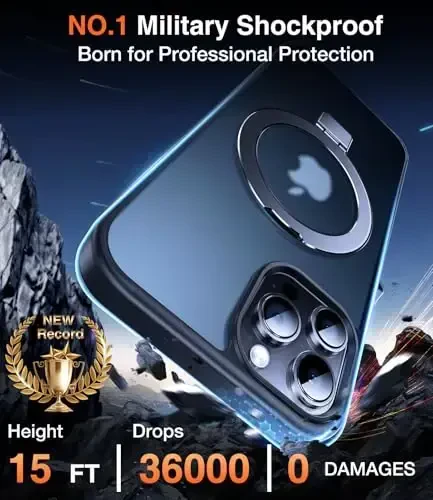 Chicfun 3'ü 1 arada [Magnit+Oyoq tirgak+Halka ushlagich] iPhone 12 Pro Max uchun G'ilof Stend Halka Uslagich MagSafe bilan mos, Harbiy zarbga chidamli himoya Matli iPhone 12 Pro Max Telefon G'ilof Oyoq tirgak Qopqoq - 5